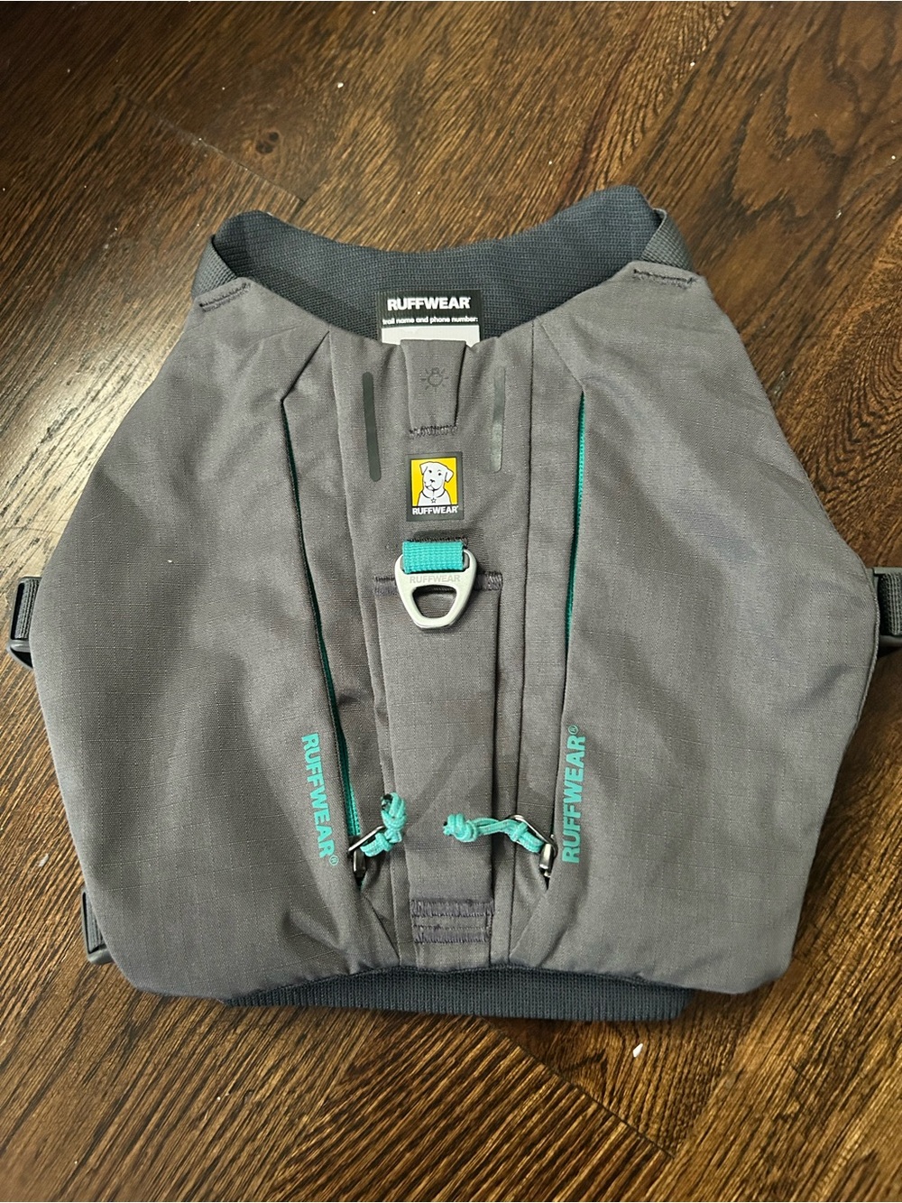 Ruffwear Gray Harness with Teal Accents